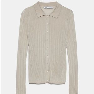 Ribbed Polo Button-Up Sweater - ZARA